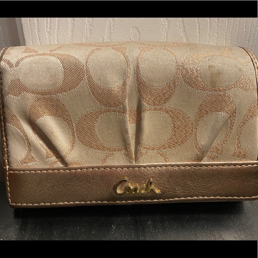 Authentic Coach Gold Leather and Canvas Wallet